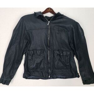 Wilsons Leather Men's Black Leather Lined Military Chore Jacket Sz XL EXCELLENT!